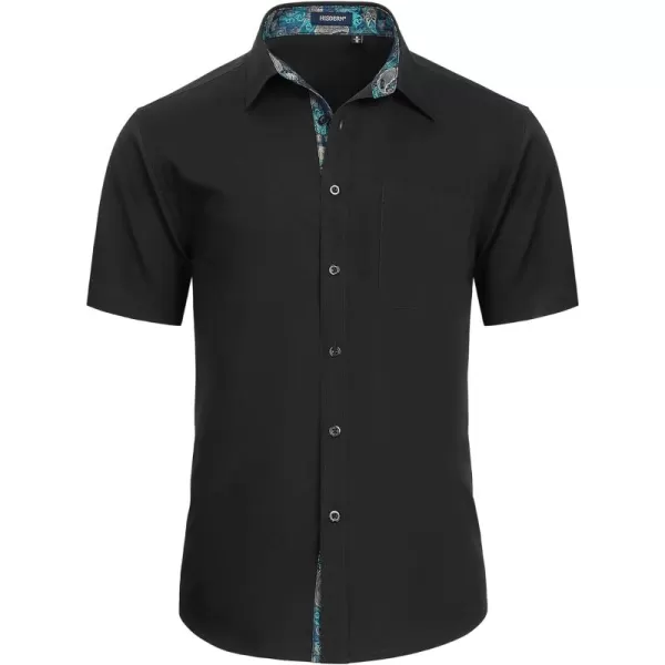 HISDERN Mens Dress Shirts Short Sleeve Regular Fit Casual Button Down Shirt Inner Contrast Business Formal Pocket Shirt