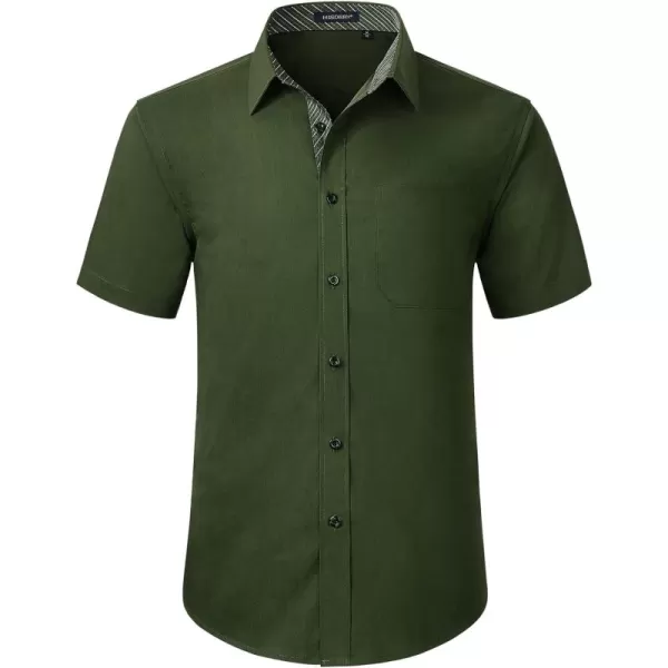HISDERN Mens Dress Shirts Short Sleeve Regular Fit Casual Button Down Shirt Inner Contrast Business Formal Pocket Shirt