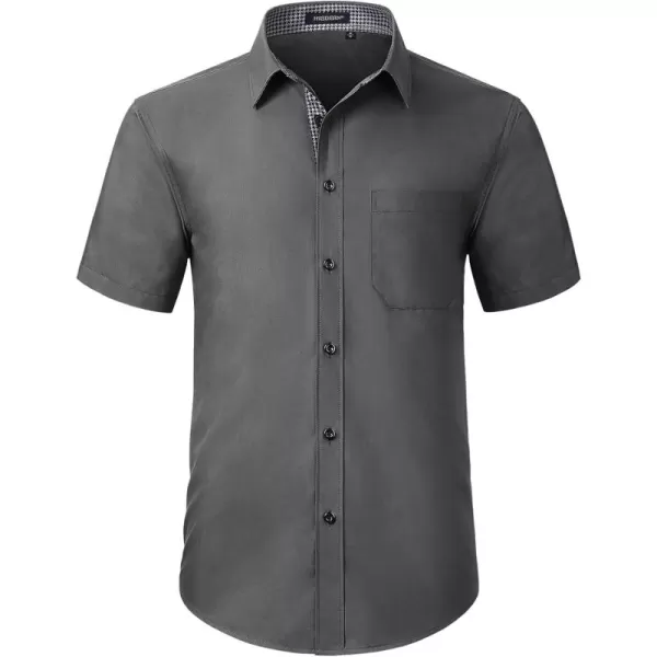 HISDERN Mens Dress Shirts Short Sleeve Regular Fit Casual Button Down Shirt Inner Contrast Business Formal Pocket Shirt