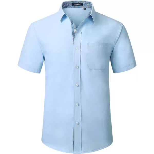 HISDERN Mens Dress Shirts Short Sleeve Regular Fit Casual Button Down Shirt Inner Contrast Business Formal Pocket Shirt