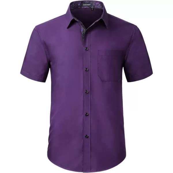 HISDERN Mens Dress Shirts Short Sleeve Regular Fit Casual Button Down Shirt Inner Contrast Business Formal Pocket Shirt