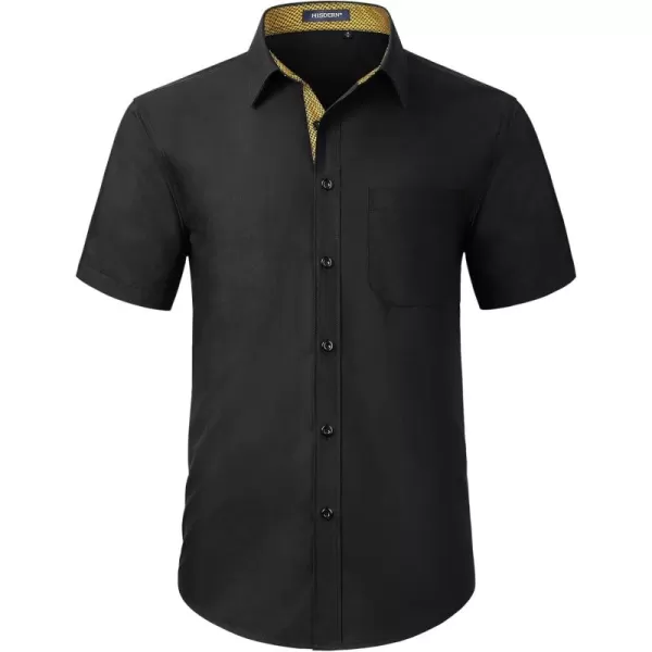 HISDERN Mens Dress Shirts Short Sleeve Regular Fit Casual Button Down Shirt Inner Contrast Business Formal Pocket Shirt