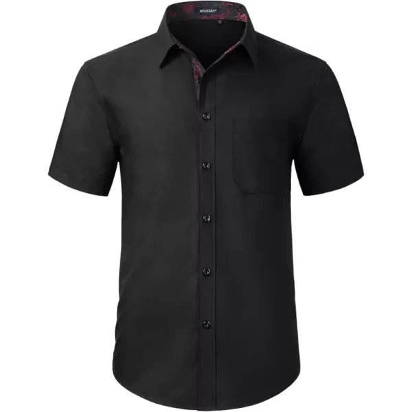 HISDERN Mens Dress Shirts Short Sleeve Regular Fit Casual Button Down Shirt Inner Contrast Business Formal Pocket Shirt