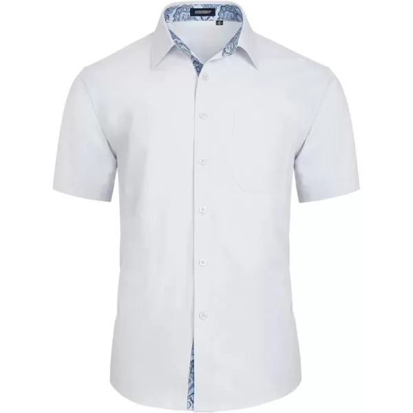 HISDERN Mens Dress Shirts Short Sleeve Regular Fit Casual Button Down Shirt Inner Contrast Business Formal Pocket Shirt