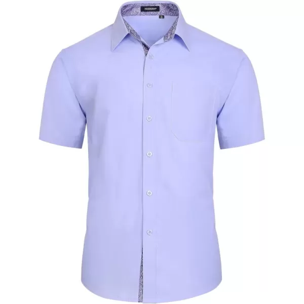 HISDERN Mens Dress Shirts Short Sleeve Regular Fit Casual Button Down Shirt Inner Contrast Business Formal Pocket Shirt