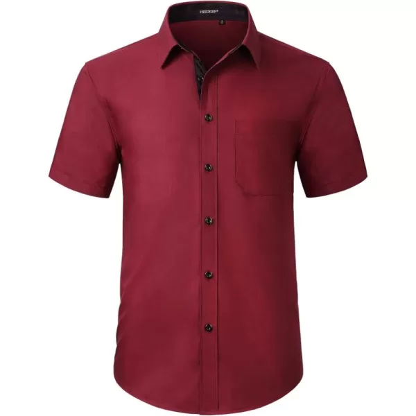 HISDERN Mens Dress Shirts Short Sleeve Regular Fit Casual Button Down Shirt Inner Contrast Business Formal Pocket Shirt