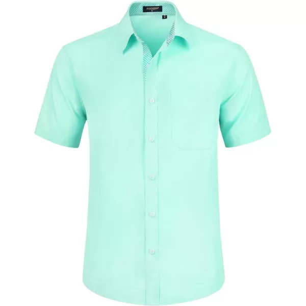 HISDERN Mens Dress Shirts Short Sleeve Regular Fit Casual Button Down Shirt Inner Contrast Business Formal Pocket Shirt