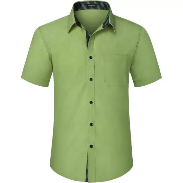HISDERN Mens Dress Shirts Short Sleeve Regular Fit Casual Button Down Shirt Inner Contrast Business Formal Pocket Shirt