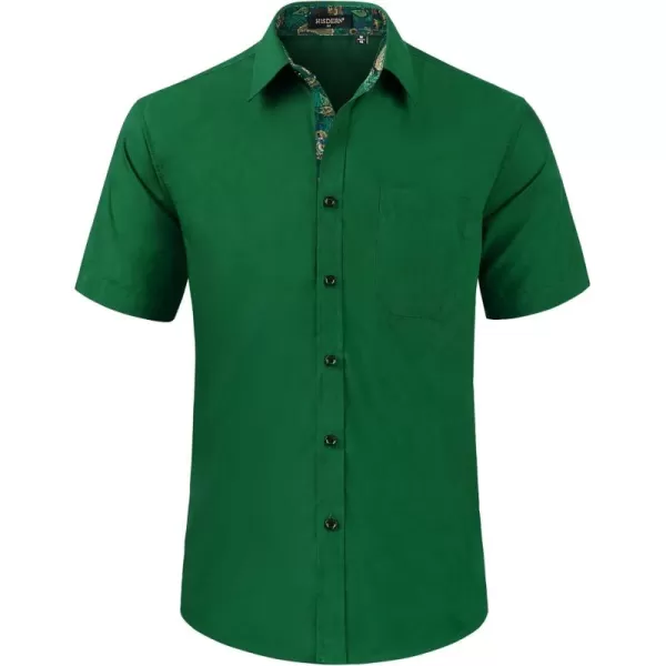 HISDERN Mens Dress Shirts Short Sleeve Regular Fit Casual Button Down Shirt Inner Contrast Business Formal Pocket Shirt