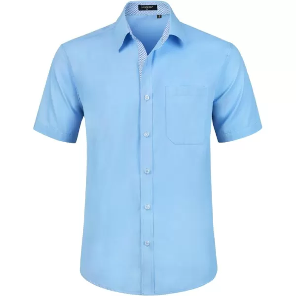 HISDERN Mens Dress Shirts Short Sleeve Regular Fit Casual Button Down Shirt Inner Contrast Business Formal Pocket Shirt