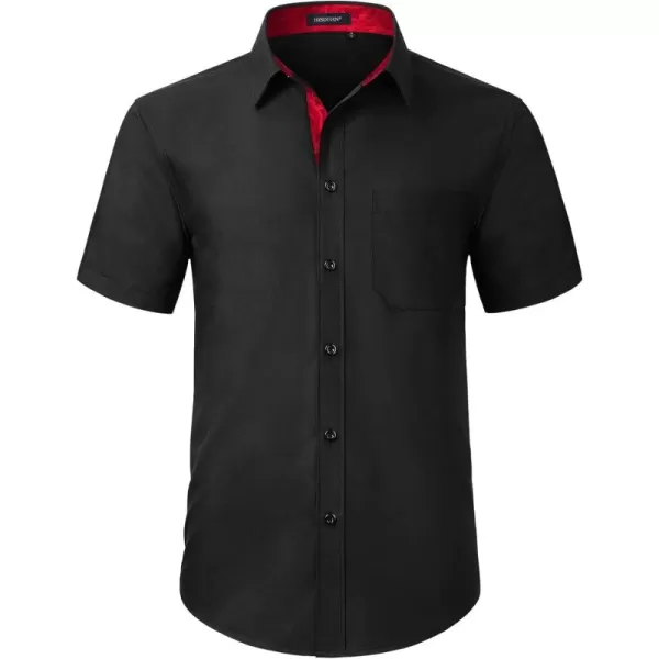 HISDERN Mens Dress Shirts Short Sleeve Regular Fit Casual Button Down Shirt Inner Contrast Business Formal Pocket Shirt