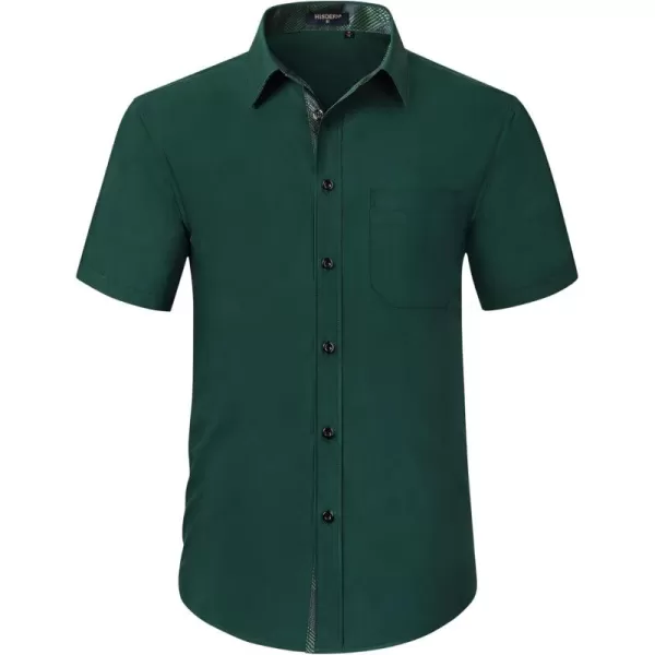 HISDERN Mens Dress Shirts Short Sleeve Regular Fit Casual Button Down Shirt Inner Contrast Business Formal Pocket Shirt