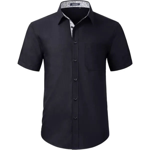 HISDERN Mens Dress Shirts Short Sleeve Regular Fit Casual Button Down Shirt Inner Contrast Business Formal Pocket Shirt