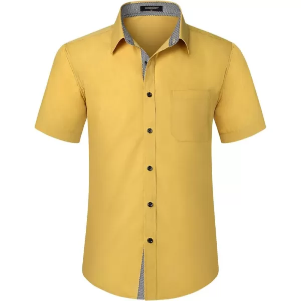HISDERN Mens Dress Shirts Short Sleeve Regular Fit Casual Button Down Shirt Inner Contrast Business Formal Pocket Shirt