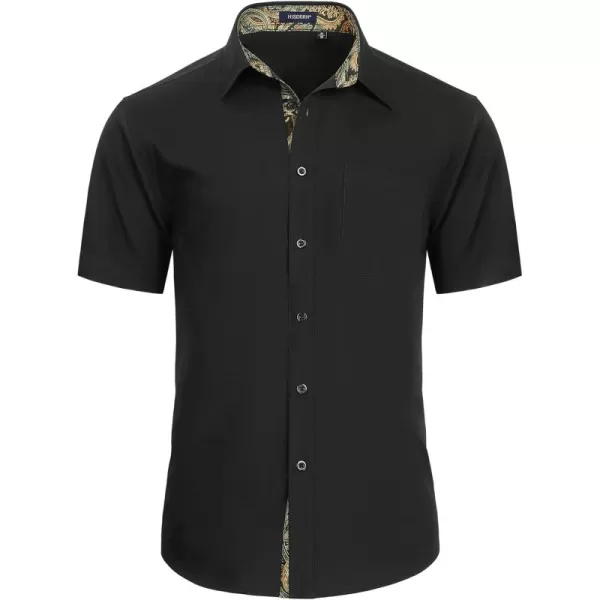 HISDERN Mens Dress Shirts Short Sleeve Regular Fit Casual Button Down Shirt Inner Contrast Business Formal Pocket Shirt