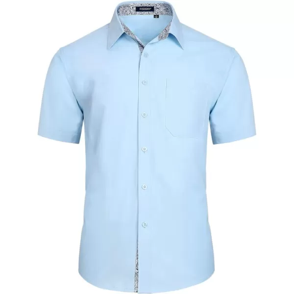 HISDERN Mens Dress Shirts Short Sleeve Regular Fit Casual Button Down Shirt Inner Contrast Business Formal Pocket Shirt