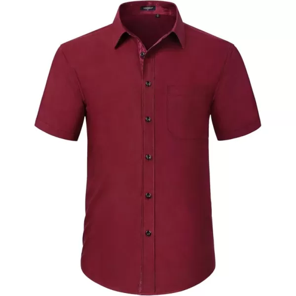 HISDERN Mens Dress Shirts Short Sleeve Regular Fit Casual Button Down Shirt Inner Contrast Business Formal Pocket Shirt