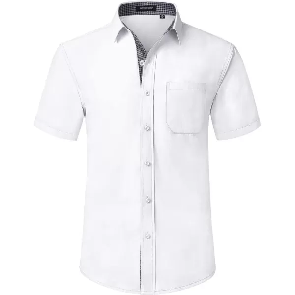 HISDERN Mens Dress Shirts Short Sleeve Regular Fit Casual Button Down Shirt Inner Contrast Business Formal Pocket Shirt