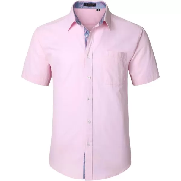 HISDERN Mens Dress Shirts Short Sleeve Regular Fit Casual Button Down Shirt Inner Contrast Business Formal Pocket Shirt