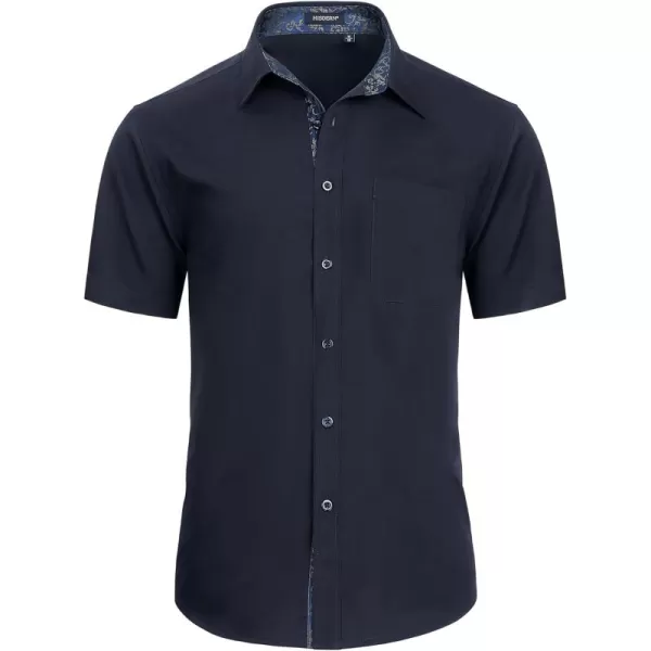 HISDERN Mens Dress Shirts Short Sleeve Regular Fit Casual Button Down Shirt Inner Contrast Business Formal Pocket Shirt