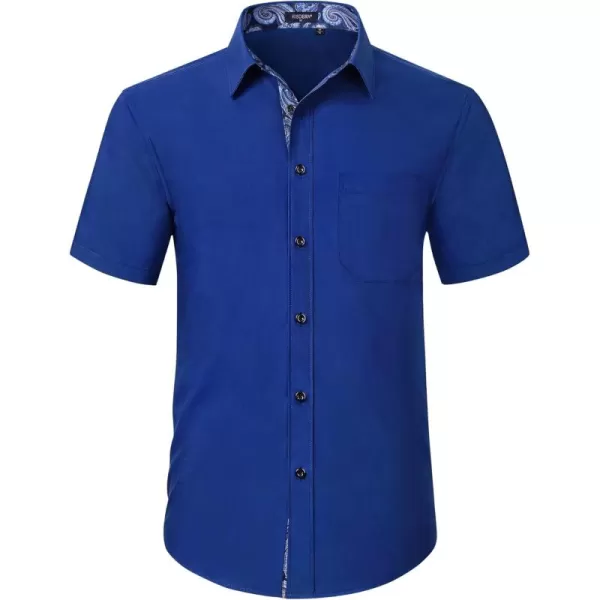 HISDERN Mens Dress Shirts Short Sleeve Regular Fit Casual Button Down Shirt Inner Contrast Business Formal Pocket Shirt