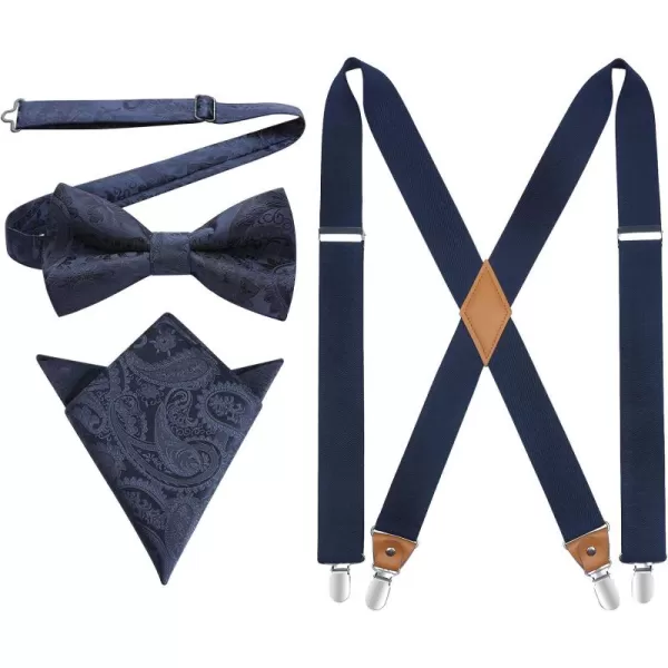 HISDERN Mens Elastic Suspenders and Bow tie Set Solid Color Adjustable X-Back Suspender for Wedding Formal Tuxedo Braces