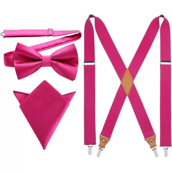 HISDERN Mens Elastic Suspenders and Bow tie Set Solid Color Adjustable X-Back Suspender for Wedding Formal Tuxedo Braces