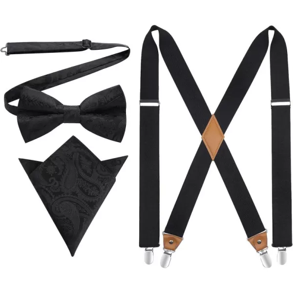 HISDERN Mens Elastic Suspenders and Bow tie Set Solid Color Adjustable X-Back Suspender for Wedding Formal Tuxedo Braces