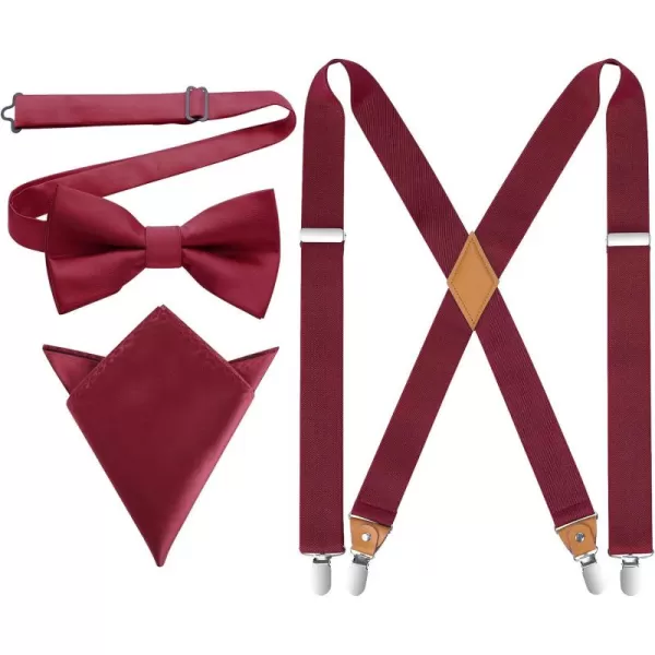HISDERN Mens Elastic Suspenders and Bow tie Set Solid Color Adjustable X-Back Suspender for Wedding Formal Tuxedo Braces