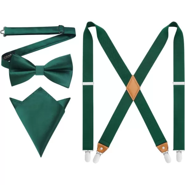 HISDERN Mens Elastic Suspenders and Bow tie Set Solid Color Adjustable X-Back Suspender for Wedding Formal Tuxedo Braces