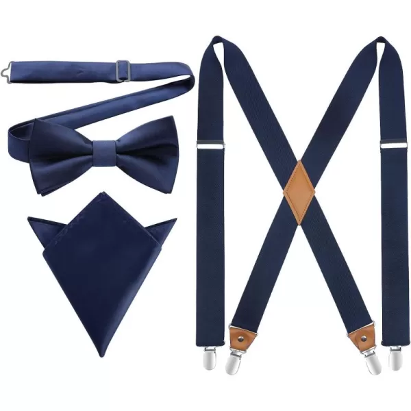 HISDERN Mens Elastic Suspenders and Bow tie Set Solid Color Adjustable X-Back Suspender for Wedding Formal Tuxedo Braces