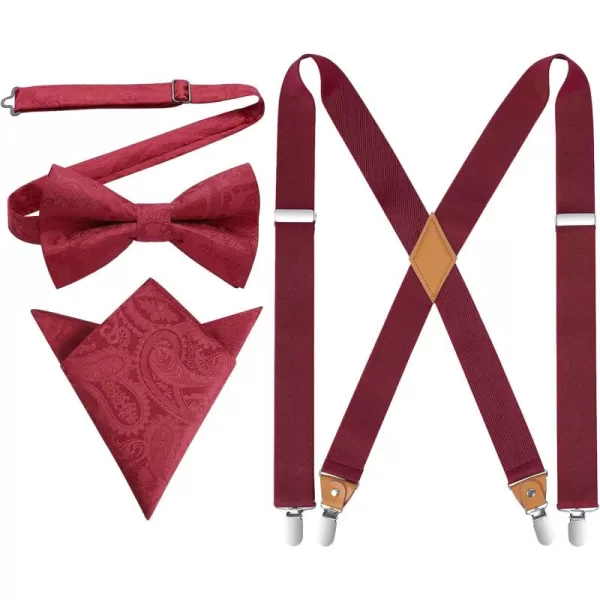 HISDERN Mens Elastic Suspenders and Bow tie Set Solid Color Adjustable X-Back Suspender for Wedding Formal Tuxedo Braces