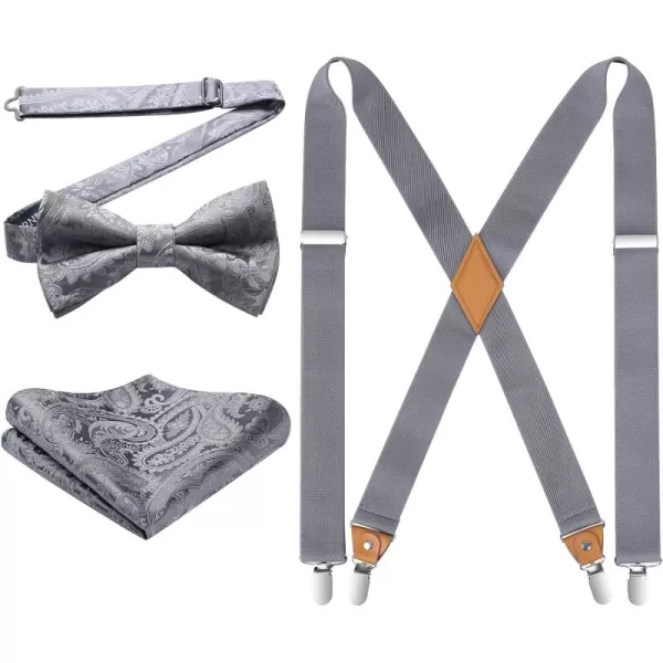 HISDERN Mens Elastic Suspenders and Bow tie Set Solid Color Adjustable X-Back Suspender for Wedding Formal Tuxedo Braces