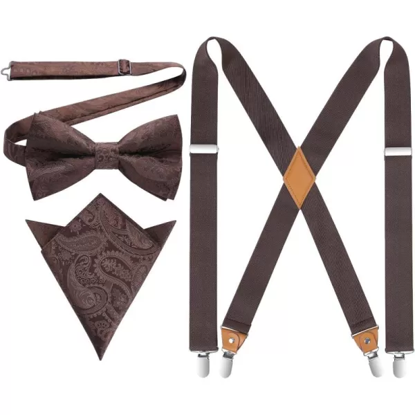 HISDERN Mens Elastic Suspenders and Bow tie Set Solid Color Adjustable X-Back Suspender for Wedding Formal Tuxedo Braces