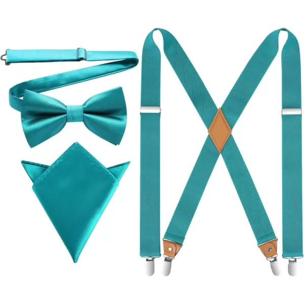 HISDERN Mens Elastic Suspenders and Bow tie Set Solid Color Adjustable X-Back Suspender for Wedding Formal Tuxedo Braces
