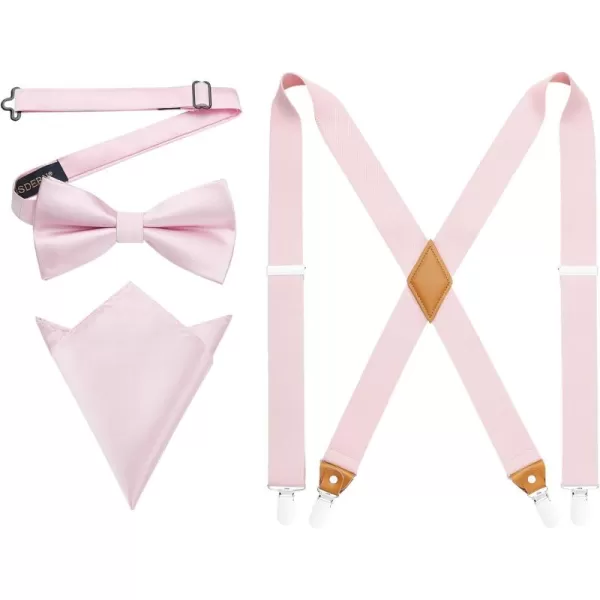 HISDERN Mens Elastic Suspenders and Bow tie Set Solid Color Adjustable X-Back Suspender for Wedding Formal Tuxedo Braces