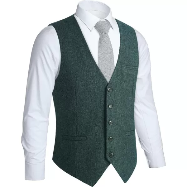 HISDERN Men's Herringbone Tweed Vest British Wedding Premium Wool Blend Suit Vest Business Formal Dress Vests Waistcoat