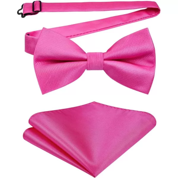 HISDERN Mens Pretied Bow Tie: Solid Color Tuxedo Bowtie and Pocket Square Set - Clip on Wedding Bow Ties for Men