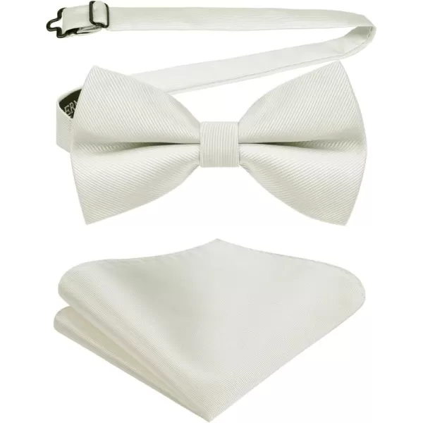 HISDERN Mens Pretied Bow Tie: Solid Color Tuxedo Bowtie and Pocket Square Set - Clip on Wedding Bow Ties for Men