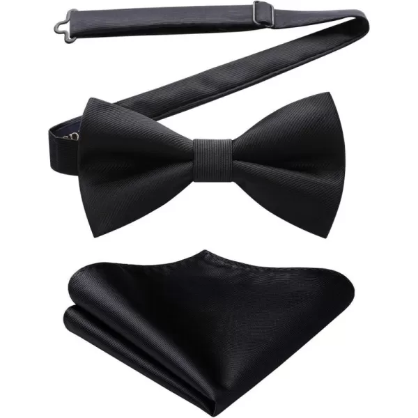 HISDERN Mens Pretied Bow Tie: Solid Color Tuxedo Bowtie and Pocket Square Set - Clip on Wedding Bow Ties for Men