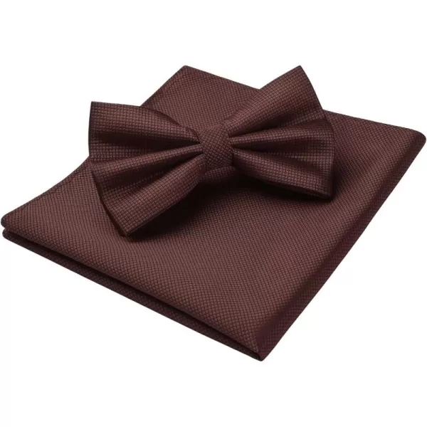HISDERN Mens Pretied Bow Tie: Solid Color Tuxedo Bowtie and Pocket Square Set - Clip on Wedding Bow Ties for Men