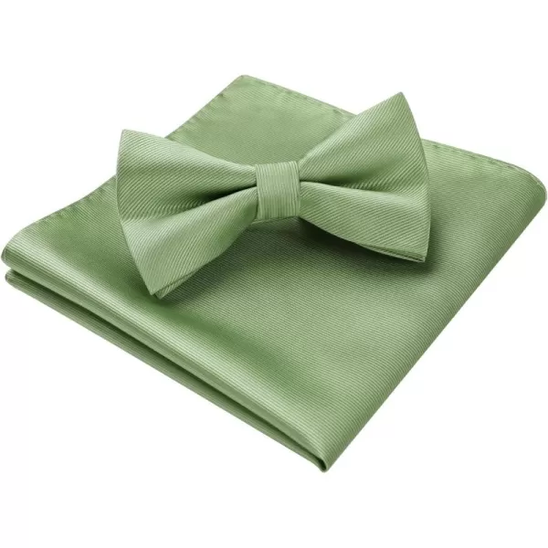 HISDERN Mens Pretied Bow Tie: Solid Color Tuxedo Bowtie and Pocket Square Set - Clip on Wedding Bow Ties for Men