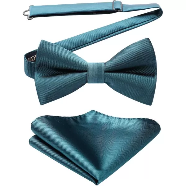 HISDERN Mens Pretied Bow Tie: Solid Color Tuxedo Bowtie and Pocket Square Set - Clip on Wedding Bow Ties for Men