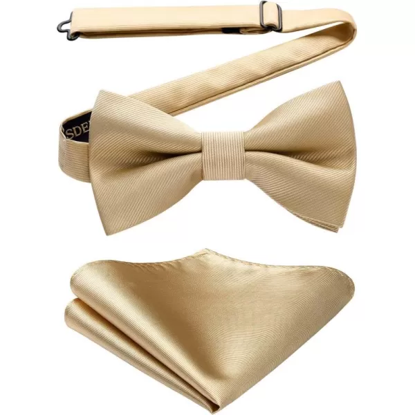 HISDERN Mens Pretied Bow Tie: Solid Color Tuxedo Bowtie and Pocket Square Set - Clip on Wedding Bow Ties for Men