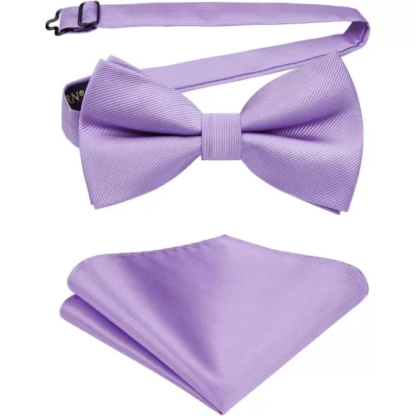 HISDERN Mens Pretied Bow Tie: Solid Color Tuxedo Bowtie and Pocket Square Set - Clip on Wedding Bow Ties for Men