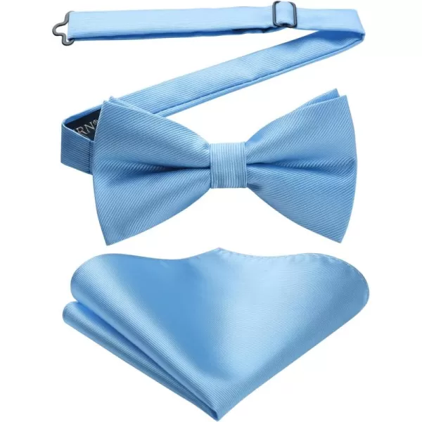 HISDERN Mens Pretied Bow Tie: Solid Color Tuxedo Bowtie and Pocket Square Set - Clip on Wedding Bow Ties for Men