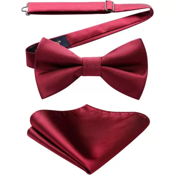 HISDERN Mens Pretied Bow Tie: Solid Color Tuxedo Bowtie and Pocket Square Set - Clip on Wedding Bow Ties for Men