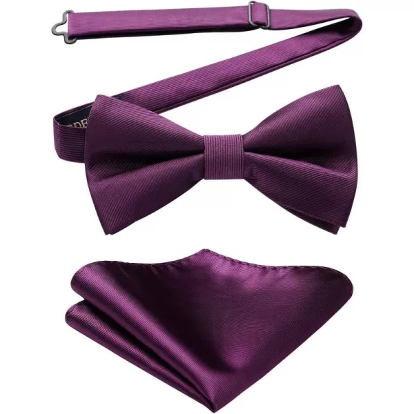 HISDERN Mens Pretied Bow Tie: Solid Color Tuxedo Bowtie and Pocket Square Set - Clip on Wedding Bow Ties for Men