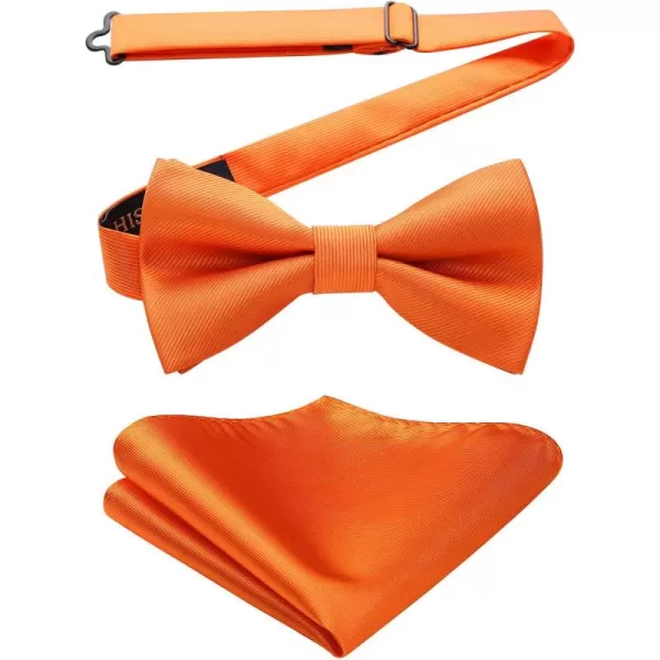 HISDERN Mens Pretied Bow Tie: Solid Color Tuxedo Bowtie and Pocket Square Set - Clip on Wedding Bow Ties for Men