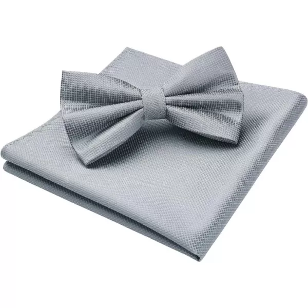 HISDERN Mens Pretied Bow Tie: Solid Color Tuxedo Bowtie and Pocket Square Set - Clip on Wedding Bow Ties for Men